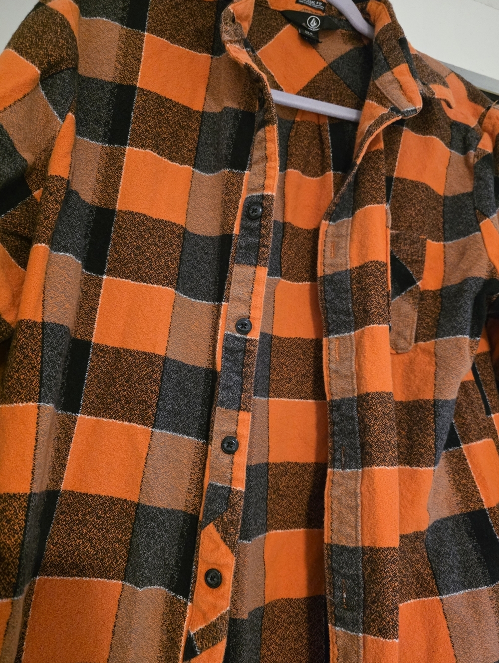 Volcom Orange and Black Plaid Classic Fit Long Sleeve Button Up - Picture 6 of 11